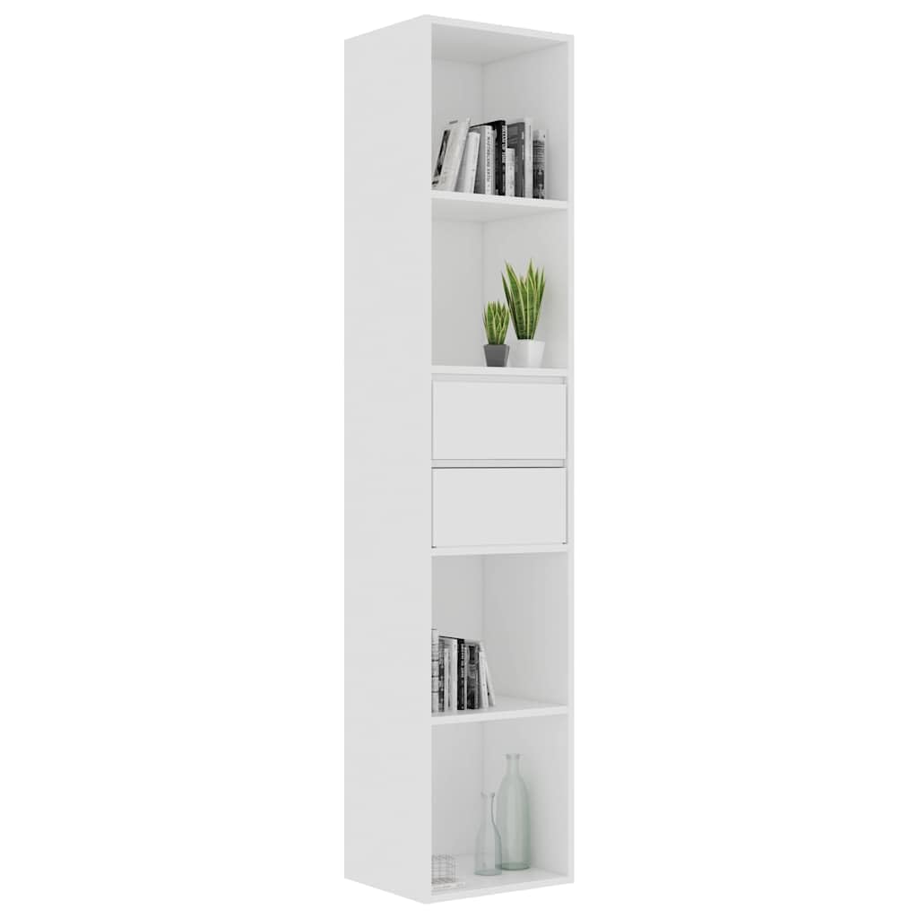 Libreria bianca in legno, 36 x 30 x 171 cm, con 4 ripiani e 2 cassetti, montaggio a parete, per soggiorno, ufficio, cameretta dei bambini, salvaspazio e stabile
