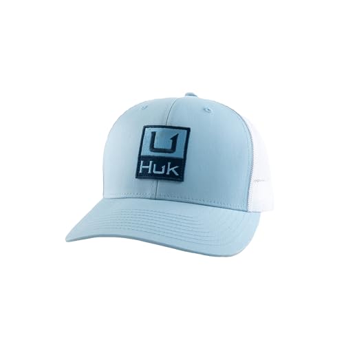 HUK Boné de pesca masculino padrão caminhoneiro, antirreflexo, azul claro