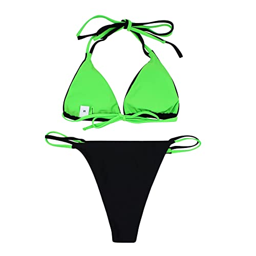 ZGMYC Women Funny Skull Letter Print Goth Bikini Set 2 Piece Neon Bandeau Swimsuit2