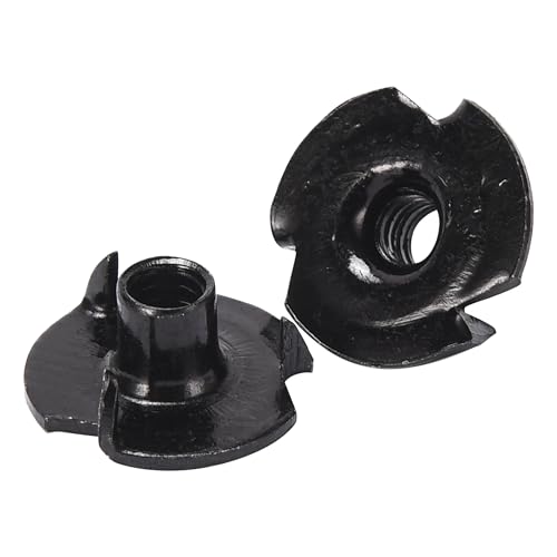Image of Bolt Dropper T Nuts - Stainless Steel T Nuts - Prong Nuts Made of Carbon Steel and Black zinc Finish- Woodworking Needs for Indoor and Outdoor Projects - #10-24 Thread, 9 /32 inch Barrel Length, 3 Prongs