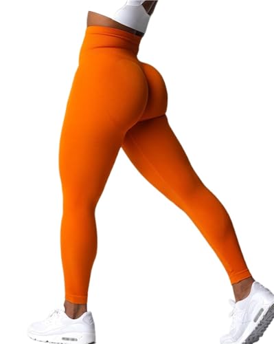 BNDDZBN Yoga Pants Seamless Leggings Women High Waist Yoga Pants Scrunch Butt Gym Leggings(Orange,L)