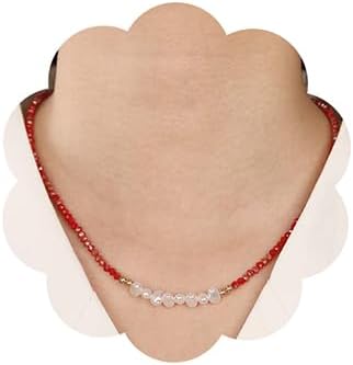 Jumwrit Beaded Necklace Bohemian Pearl Beaded Choker Necklace Tiny Beads Necklace for Women Cute Colorful Beads Necklace(Red)