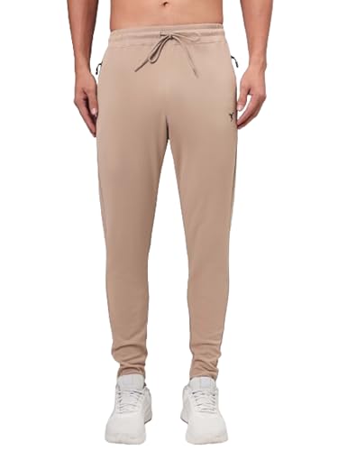 Image of TECHNOSPORT Men's Slim Fit Track Pants with Zip Pockets, ELASTO Plus Quick Dry Stretchable Lightweight Lower for Gym Running Yoga and Sports