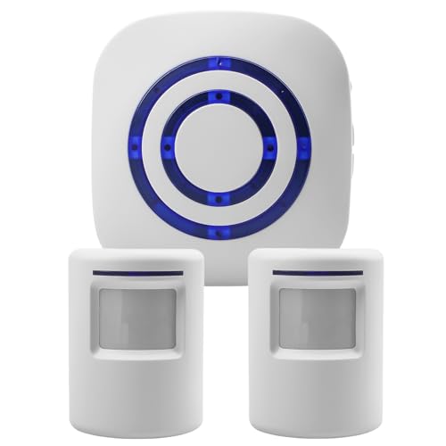 Durchgangsmelder Kabellos mit Bewegungsmelder, 2 PIR Bewegungssensoren und 1 Empfänger, Funk Durchgangsalarm mit 38 Klingeltönen, Ladenglocke Alarmanlage für Geschäft, Zuhause, Garage, Wohnmobil