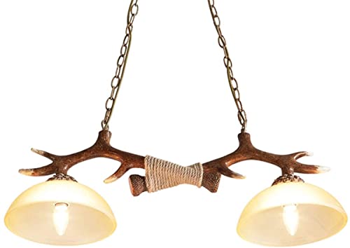 Lumières de pendentif rustique pour la salle à manger et lustre effet bois de cerf 2 lampes
