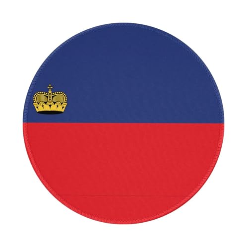 Tapis de souris rond drapeau du Liechtenstein 20,3 cm, base en caoutchouc antidérapant, idéal pour le bureau et les jeux, tapis de souris de bureau