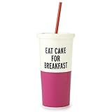 Kate Spade New York Tumbler with Straw, Eat Cake For Breakfast, , Pink