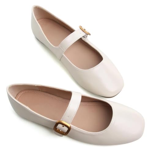 Image of TN TANGNEST Leather Flats for Women Retro Mary Jane Flats