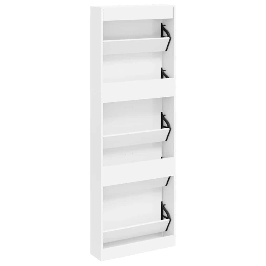 Schuhschrank mit 5 Schuhkippern Weiß aus Holzwerkstoff, 59x17x169 cm, platzsparend mit Fächern für Flur Eingangsbereich, stabile Aufbewahrung für Damen, Herren Schuhe und Sneaker