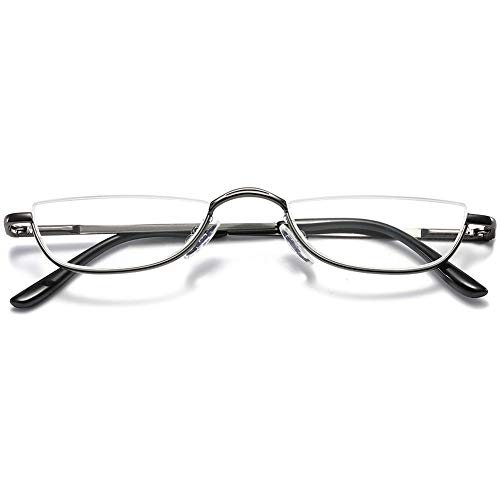 VEVESMUNDO Half Moon Reading Glasses Metal Spring Hinges Metal Semi Half Lens Frame Readers for Men Women