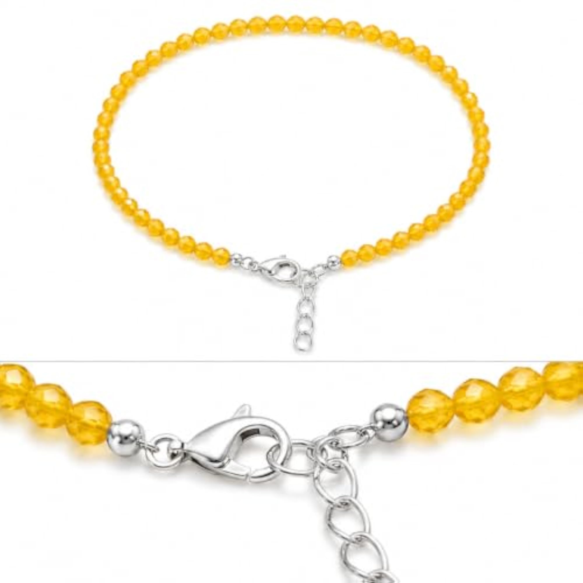Women's 8 Inch Natural Yellow Jade Beaded Anklet, Adjustable Payal