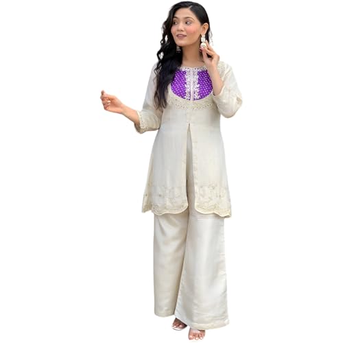 Image of Wedding Outfit For Women Embroidered Shrara Set For Women Designer Silk Kurta With Sharara Pants Festive Ethnic Wear Traditional Outfit For Celebrations Functions Ceremonies And Gatherings