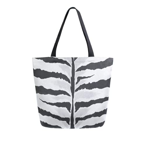 Extra Large Shoulder Tote Bag for Beach Travel Weekender Gym Black and White Tigers Stripe Reusable Grocery Canvas Shopping Bag