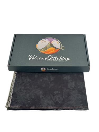 Image of VolcanoStitching Lowery Black Floor Stand Set - 16ct Hand-Dyed Aida | Hands-free Lowery floor stand for cross stitch & embroidery hoops; includes hand-dyed 16-count Aida in matching Black