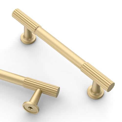 Asidrama 10 Pack 3 Inch(76mm) Brushed Gold Cabinet pulls Kitchen Cabinet Handles Cabinet Pulls Kitchen Cabinet Hardware for Cupboard Drawer Pulls