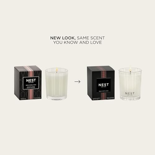 Image of NEST New York Scented Votive Candle, Rose Noir & Oud - 2 oz - Up to 28-Hour Burn Time - Reusable Glass Vessel