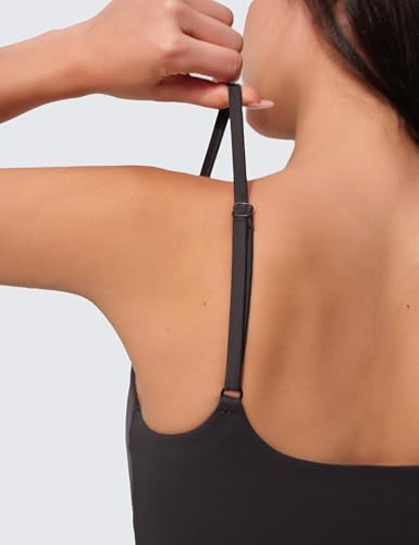 Image of Womens Scoop Neck Longline Sports Bra U Back Adjustable Strap Double Lined Workout Crop Tank Top with Built in Pads