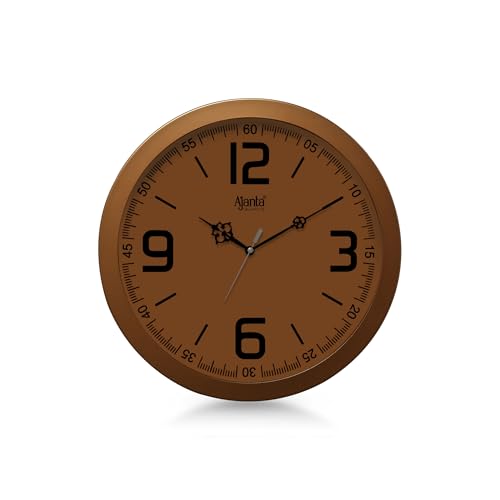 Image of Ajanta 2697 Silent Sweep Wall Clock (Copper Finish, 12.6 Inch) - Non-Ticking Quiet Movement - Stylish Modern Contemporary Decor