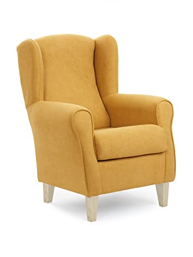 Sillonea - Sillón Orejero Roma, butaca pequeña para salón. Sillón de Lectura Individual, Ideal para Ver la TV/Leer. Medida: 100x74x77cm. Tapizado con Tela Antimanchas. (Mostaza, Natural)