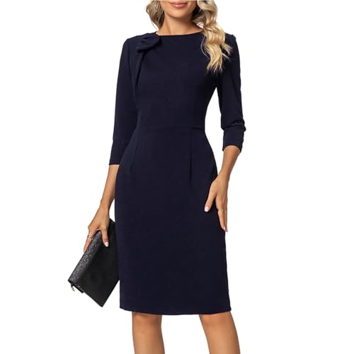 MINTLIMIT Women Sheath Dress 3/4 Sleeve Bow Neck Wear to Work Pencil Dresses4