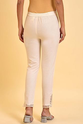 Image of W for Woman Women High Rise Cotton Blend Strechable Slim Pants | Cotton Blend Slim Pants | Trousers