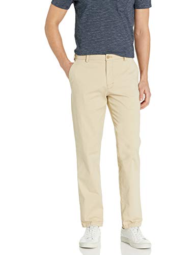IZOD Men's Saltwater Stretch Flat Front Straight Fit Chino, Pale Khaki, 36W x 29L