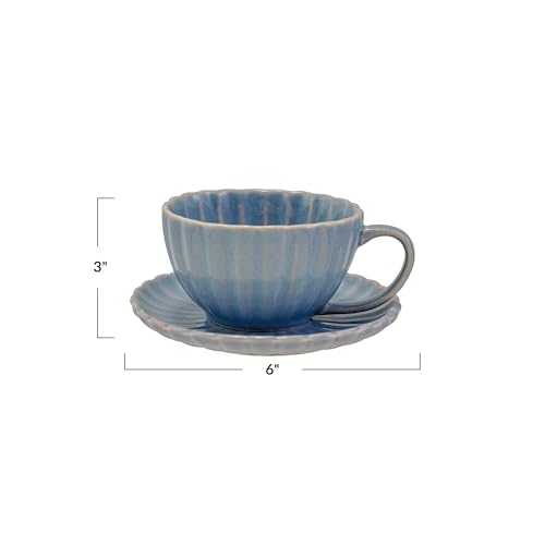 Mug de piedra de 10 oz con plato azul claro miniatura 2