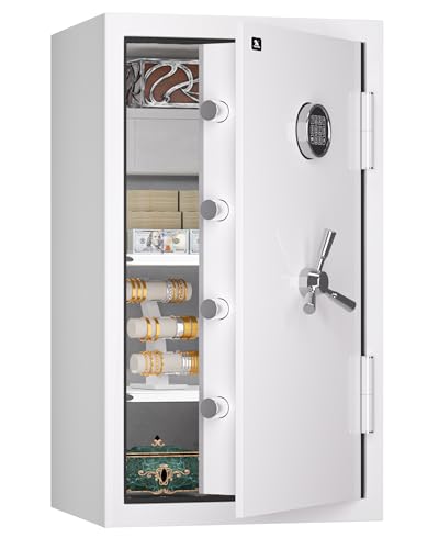 TIGERKING 8.78 Cu Ft Large White Fireproof Waterproof Home Safe, Jewelry Closet Floor Safe for Valuables, Heavy Duty Steel Security Safes with Digital Lock, Drawer and Adjustable Shelves