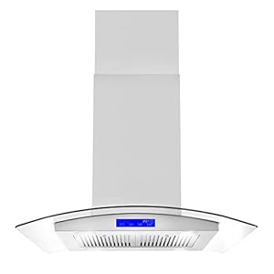 COSMO 668ICS750 30 in. Island Mount Range Hood with 380 CFM, Soft Touch Controls, Permanent Filters, LED Lights, Tempered Glass Visor in Stainless Steel