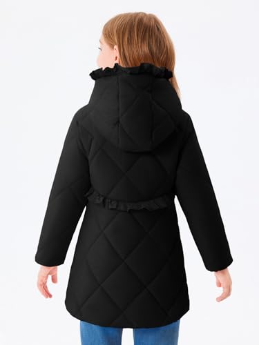 Haloumoning Girls Winter Coats Warm Hoodie Puffer Jacket Quilted Ruffle Fleece Coat 4-14 Years4