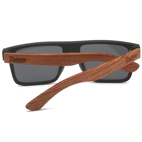 DUBERY Trendy Rimless Wood Sunglasses Polarized Flat Top Sun Glasses with Wooden Temple D2192