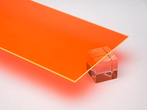 Image of 1 /4 inch (0.118 inch) Orange Neon Fluorescent Acrylic Plexiglass Sheet 12 inchx12 inch Cast 6mm Thick Nominal Size AZM Displays