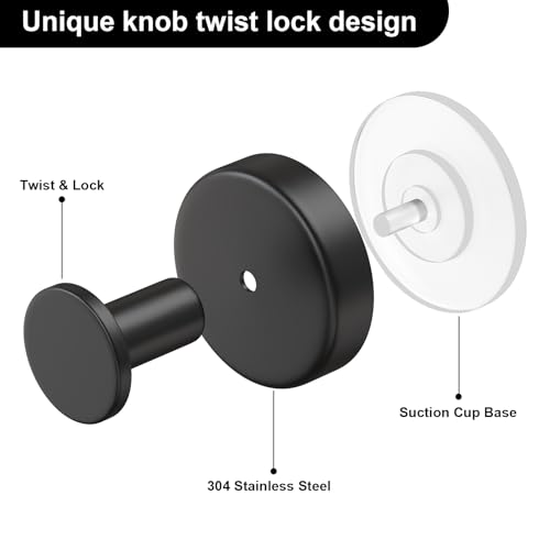 Image of HUFEEOH 4-Pack Heavy Duty Suction Cup Hooks for Shower - Strong Vacuum Black Hooks for Towels, Robes & Accessories, Removable Bathroom Holder for Tile, Glass, Mirror - No Drill Hanging Solution