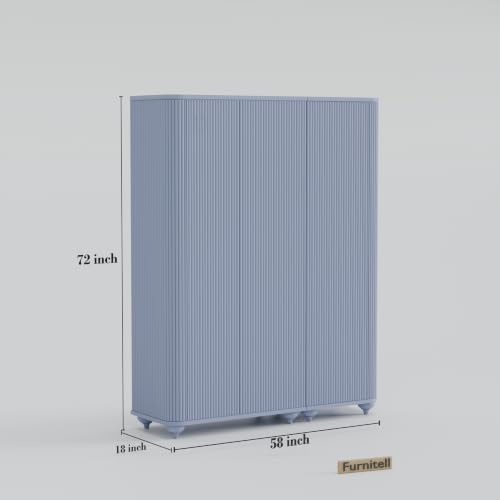 Image of 3 Door Wardrobe Almirah for Bedroom, 72 Inch | Premium HDHMR Wooden Cupboard with Hanging Rod & Storage Compartments | Fluted Push-to-Open Clothes Organizer Cabinet | Grey Finish