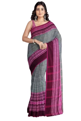 Image of eC ESHA'S COLLECTION Women's Cotton Blend Begumpuri Handloom Saree With Unstitched Running Blouse Piece