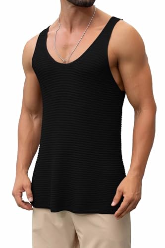 Men's Ribbed Knit Tank Top Stylish Sleeveless Shirt for Summer Casual Workout Shirt