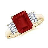 Anillo de plata de ley 925 con corte esmeralda de 3 quilates con rubí rojo para mujer, anillo de boda de tres piedras, regalo para ella, 6, Piedra preciosa, Rubí Circonita cúbica