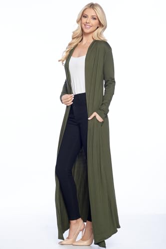 Image of Isaac Liev Women's Maxi Cardigan - Casual Long Flowy Open Front Floor Length Drape Lightweight Duster Sweater Made in USA