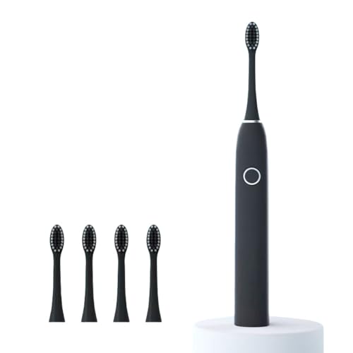 AZIEBAY 電動歯ブラシ、5つのモード、充電式、歯のホワイトニング、大人用、強力な歯の洗浄効果、実用的、美しい、柔らかい毛、歯にダメージを与えない、全自動音波、シンプル、父の日のギフト、安心してご購入ください (ブラシヘッド4本 + スタンド + トラ