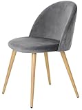 FurnitureR Upholstered Velvet Dining Chair Mid Back Armless with Wood Legs for Home Kitchen Bedroom Living Room, Set of 1, Grey