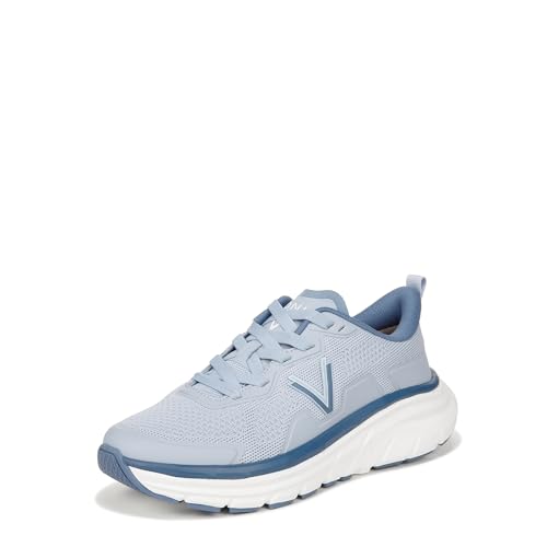 Vionic Women's Walker Walk Max Lace Up– Supportive Deep Cushioning Enhanced Performance Walking Sneaker Skyway Blue Fabric 7 Wide