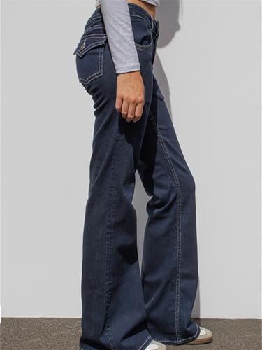 Women Y2k Low Waist Jeans Vintage Slim Fit Straight Flare Leg Bootcut Jeans Blokette Casual Solid Color Denim Pants3