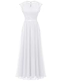Dressystar Damen Elegant Brautjungfernkleid Hochzeit Maxi Spitzenkleid Party Abendkleider Weiß L