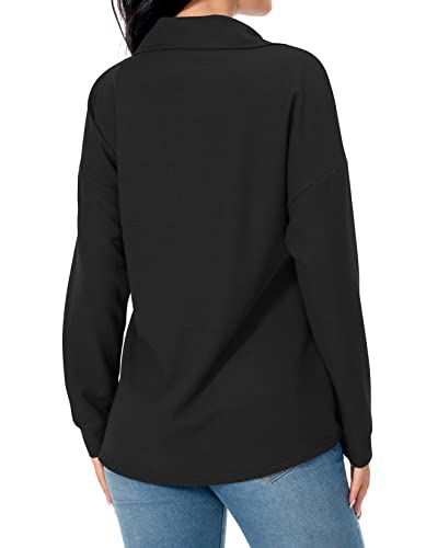 Image of Womens Trendy Casual Long Sleeve Collared Waffle Knit Tops Fall Winter Soft Lightweight Quarter Zip Pullover Sweaters