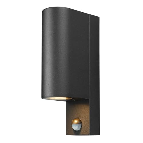 Outdoor Wall Light 'Tetje' dimmable with Motion Detector (Modern) in Black Made of Aluminium (2 Light Sources, GU10) from PRIOS | Wall lamp for Exterior/Interior Walls, House, Terrace und Balcony