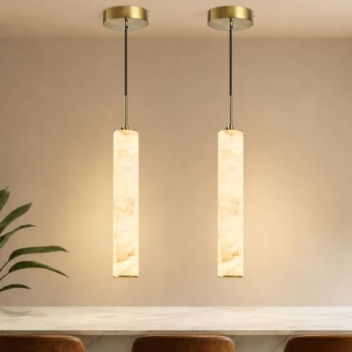 Image of Black Natural Alabaster Long Tube Kitchen Island Pendant Lights,3000k