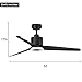 FINXIN Indoor Ceiling Fan Light Fixtures Black Remote LED 52 Ceiling Fans For Bedroom,Living Room,Dining Room Including Motor,3-Blades,Remote Switch