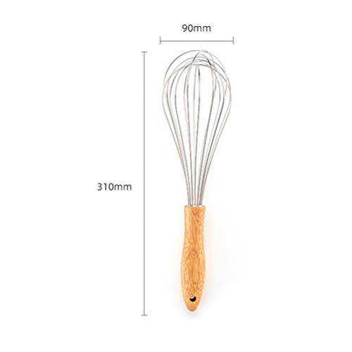 HEMOTON Batedor de ovos de aço inoxidável, batedor de arame, batedor de madeira, misturador de ovos