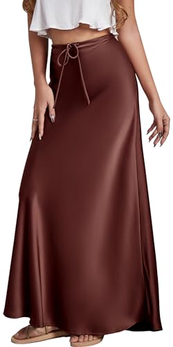 Maeau Sommerrock Damen Satin Hüftrock Schnürung Seide Freizeitrock Hohe Taille Verstellbare Schlauchrock Figurbetont Lange Midirock Frauen a Linie...
