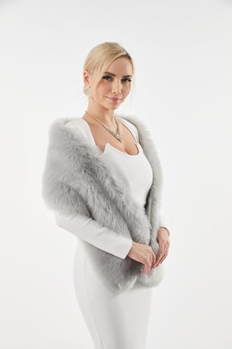 DJBM Women's Faux Fur Shawl Wraps Cloak Coat Sweater Cape for Evening Party3
